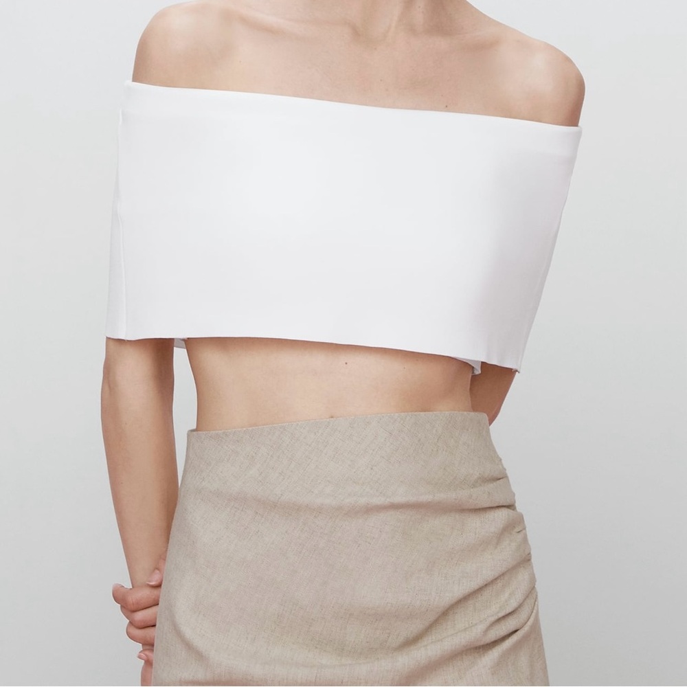 Zara White Off-Shoulder Crop Top